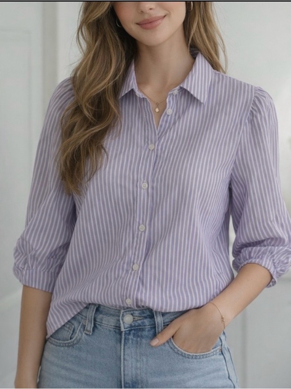 RW&CO. Lavender and White Striped Button-Down Shirt